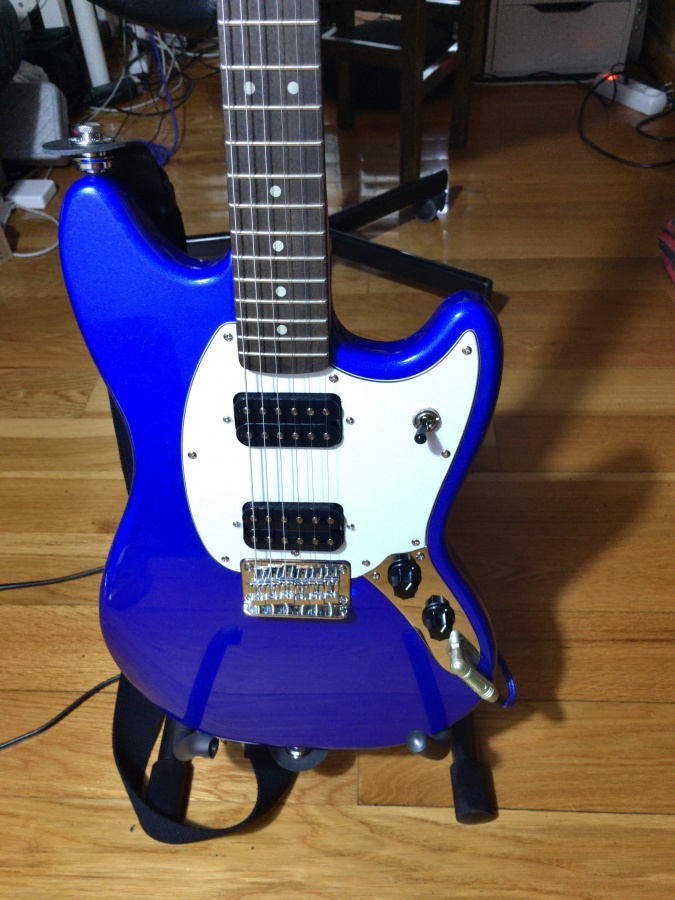 Blue Squier Bullet Mustang body before the mod